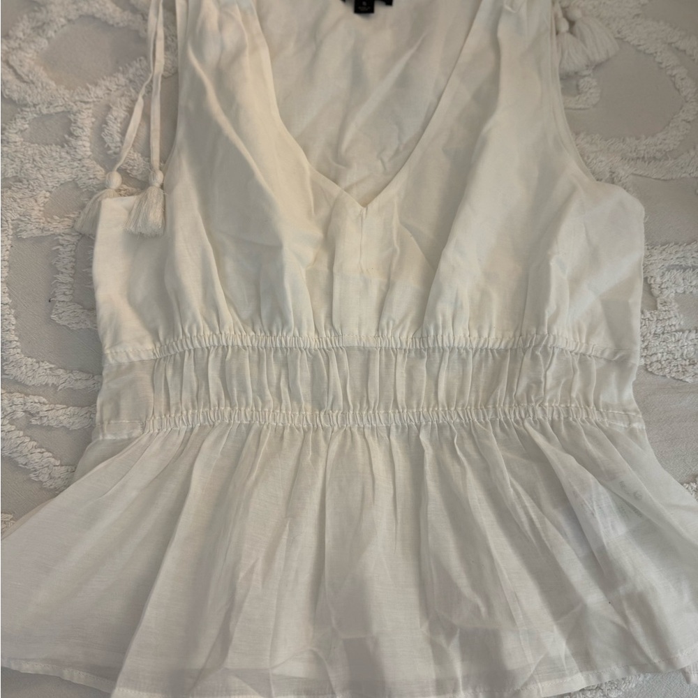 J. Crew White Smocked Peplum Blouse